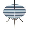 thumbnail image 1 of Round Outdoor Tablecloth with Umbrella Hole and Zipper, Blue Striped Tablecloth with Elastic Waterproof, Modern Gradient Abstract Lines Aesthetic Patio Table Covers for 55" - 60" Picnic Pool Tables, 1 of 9