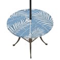 thumbnail image 1 of Round Outdoor Tablecloth with Umbrella Hole and Zipper, Blue Tropical Plants Tablecloth with Elastic Waterproof, Summer Palm Trees Botanical Flowers Patio Table Covers for 31" - 35" Pool Tables, 1 of 9