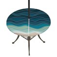thumbnail image 1 of Round Outdoor Tablecloth with Umbrella Hole and Zipper, Blue Waves Tablecloth with Elastic Waterproof, Rustic Abstract Beach Ombre Stripes Art Patio Table Covers for 45" - 54" Picnic Pool Tables, 1 of 9