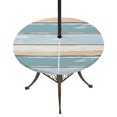 thumbnail image 1 of Round Outdoor Tablecloth with Umbrella Hole and Zipper, Blue Wood Grain Tablecloth with Elastic Waterproof, Farmhouse Vintage Shabby Geometric Patio Table Covers for 45" - 54" Picnic Pool Tables, 1 of 9