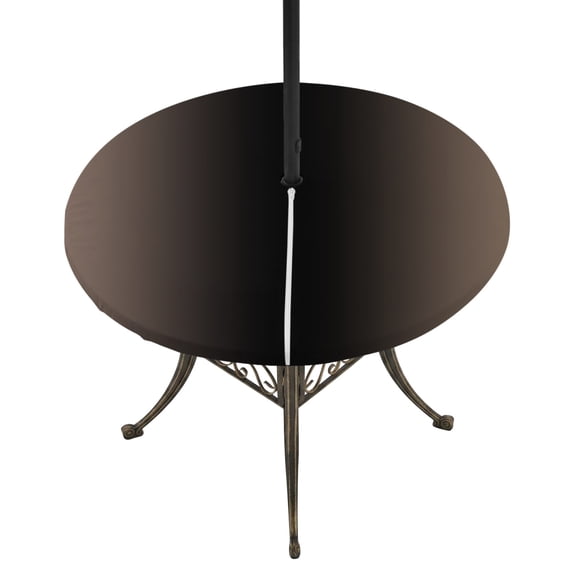 Round Outdoor Tablecloth with Umbrella Hole and Zipper, Brown Black Ombre Fitted Table Cover with Elastic Edge for 31-35 Inch, Modern Gradient Abstract Art Waterproof Patio Tablecoths for Picnic