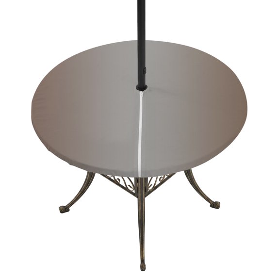 Round Outdoor Tablecloth with Umbrella Hole and Zipper, Brown Gray Ombre Fitted Table Cover with Elastic Edge for 45-54 Inch, Modern Gradient Abstract Art Waterproof Patio Tablecoths for Picnic