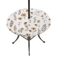 thumbnail image 1 of Round Outdoor Tablecloth with Umbrella Hole and Zipper, Brown Spring Floral Tablecloth with Elastic Waterproof, Flowers Leaves Elegant Pastoral Patio Table Covers for 55" - 60" Picnic Pool Tables, 1 of 9