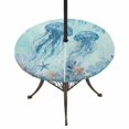 thumbnail image 1 of Round Outdoor Tablecloth with Umbrella Hole and Zipper, Coastal Jellyfish Blue Tablecloth with Elastic Waterproof, Summer Beach Nautical Coral Starfish Patio Table Covers for 31" - 35" Pool Tables, 1 of 9