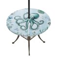 thumbnail image 1 of Round Outdoor Tablecloth with Umbrella Hole and Zipper, Coastal Octopus Tablecloth with Elastic Waterproof, Cyan Nautical Fish Shells Seaweeds Patio Table Covers for 45" - 54" Picnic Pool Tables, 1 of 9