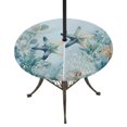 thumbnail image 1 of Round Outdoor Tablecloth with Umbrella Hole and Zipper, Coastal Starfish Tablecloth with Elastic Waterproof, Nautical Ocean Creature Eucalyptus Leaf Patio Table Covers for 36" - 44" Pool Tables, 1 of 9