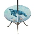 thumbnail image 1 of Round Outdoor Tablecloth with Umbrella Hole and Zipper, Coastal Turtle Blue Tablecloth with Elastic Waterproof, Summer Beach Nautical Coral Starfish Patio Table Covers for 45" - 54" Pool Tables, 1 of 9