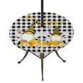 thumbnail image 1 of Round Outdoor Tablecloth with Umbrella Hole and Zipper, Daisy Bees Gnomes Tablecloth with Elastic Waterproof, Black White Plaid Farmhouse Patio Table Covers for 31" - 35" Picnic Pool Tables, 1 of 9