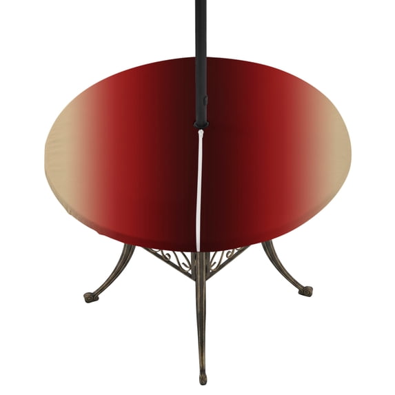 Round Outdoor Tablecloth with Umbrella Hole and Zipper, Dark Red Yellow Ombre Tablecloth with Elastic Waterproof, Farmhouse Modern Gradient Art Patio Table Covers for 36" - 44" Picnic Pool Tables