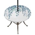 thumbnail image 1 of Round Outdoor Tablecloth with Umbrella Hole and Zipper, Eucalyptus Leaves Tablecloth with Elastic Waterproof, Light Blue Summer Botanical Weeping Patio Table Covers for 55" - 60" Picnic Pool Tables, 1 of 9