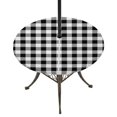 thumbnail image 1 of Round Outdoor Tablecloth with Umbrella Hole and Zipper, Farmhouse Checkered Tablecloth with Elastic Waterproof, Black White Buffalo Plaid Patio Table Covers for 31" - 35" Picnic Pool Tables, 1 of 9