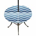 thumbnail image 1 of Round Outdoor Tablecloth with Umbrella Hole and Zipper, Geometric Blue Ombre Tablecloth with Elastic Waterproof, Modern Gradient White Ocean Striped Patio Table Covers for 55" - 60" Pool Tables, 1 of 9