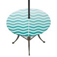 thumbnail image 1 of Round Outdoor Tablecloth with Umbrella Hole and Zipper, Geometric Turquoise Ombre Tablecloth with Elastic Waterproof, Modern Gradient White Ocean Striped Patio Table Covers for 31" - 35" Pool Tables, 1 of 9