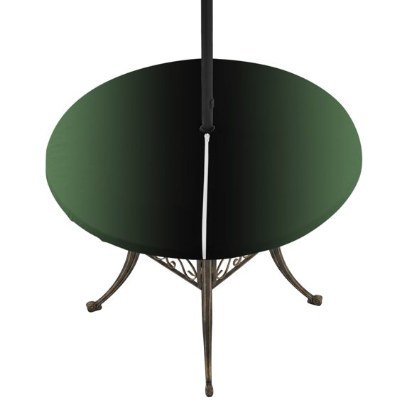 Round Outdoor Tablecloth with Umbrella Hole and Zipper, Green Black Ombre Fitted Table Cover with Elastic Edge for 36-44 Inch, Modern Gradient Abstract Art Waterproof Patio Tablecoths for Picnic