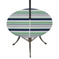 thumbnail image 1 of Round Outdoor Tablecloth with Umbrella Hole and Zipper, Green Grey Striped Tablecloth with Elastic Waterproof, Farmhouse Stripes Modern Abstract Art Patio Table Covers for 55" - 60" Pool Tables, 1 of 9