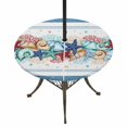 thumbnail image 1 of Round Outdoor Tablecloth with Umbrella Hole and Zipper, Green Starfish Summer Tablecloth with Elastic Waterproof, Ocean Coral Conch Blue Shells Patio Table Covers for 45" - 54" Picnic Pool Tables, 1 of 9