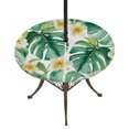 thumbnail image 1 of Round Outdoor Tablecloth with Umbrella Hole and Zipper, Green Summer Leaves Tablecloth with Elastic Waterproof, Tropical Botanical Yellow Floral Patio Table Covers for 45" - 54" Picnic Pool Tables, 1 of 9