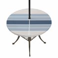 thumbnail image 1 of Round Outdoor Tablecloth with Umbrella Hole and Zipper, Grey Blue Stripes Tablecloth with Elastic Waterproof, Country Modern Gradient Lines Art Patio Table Covers for 45" - 54" Picnic Pool Tables, 1 of 9