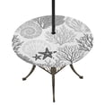thumbnail image 1 of Round Outdoor Tablecloth with Umbrella Hole and Zipper, Grey Coastal Fitted Table Cover with Elastic Edge for 55-60 Inch, Ocean Coral Starfish Shell Modern Sea Waterproof Patio Tablecoths for Picnic, 1 of 9