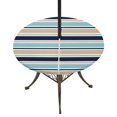 thumbnail image 1 of Round Outdoor Tablecloth with Umbrella Hole and Zipper, Khaki Striped Tablecloth with Elastic Waterproof, Navy Blue Farmhouse Stripes Modern Abstract Art Patio Table Covers for 55" - 60" Pool Tables, 1 of 9