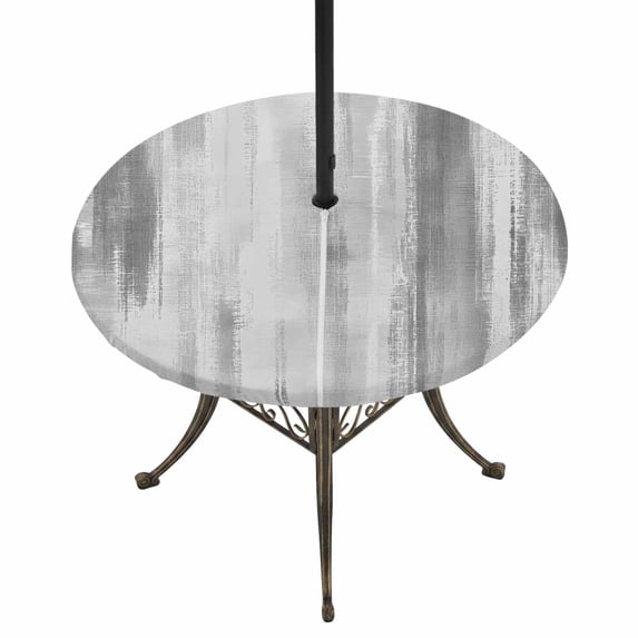 Round Outdoor Tablecloth with Umbrella Hole and Zipper, Light Gray Ombre Tablecloth with Elastic Waterproof, Modern Abstract Art Oil Painting Patio Table Covers for 55" - 60" Picnic Pool Tables