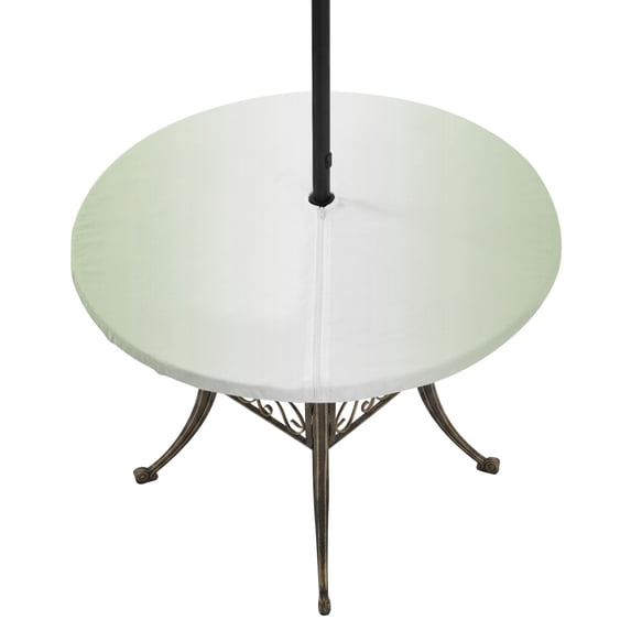 Round Outdoor Tablecloth with Umbrella Hole and Zipper, Light Green Ombre Fitted Table Cover with Elastic Edge for 31-35 Inch, Modern Gradient Abstract Art Waterproof Patio Tablecoths for Picnic