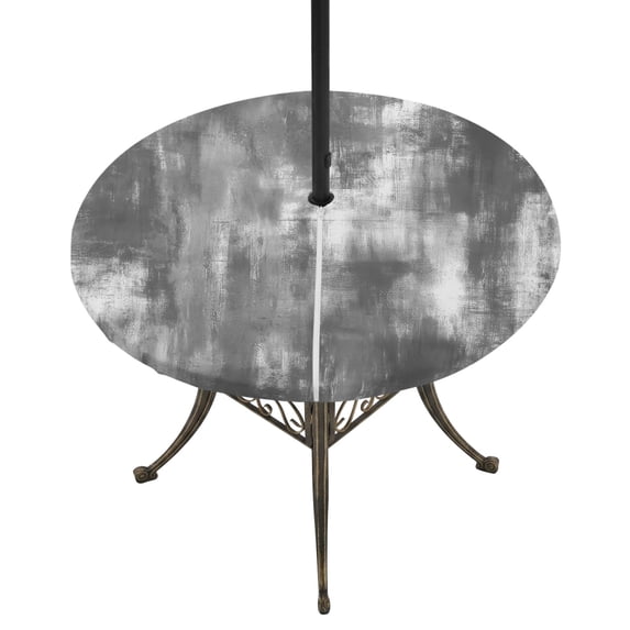 Round Outdoor Tablecloth with Umbrella Hole and Zipper, Modern Minimalist Tablecloth with Elastic Waterproof, Abstract Painting Texture Gray Patio Table Covers for 31" - 35" Picnic Pool Tables