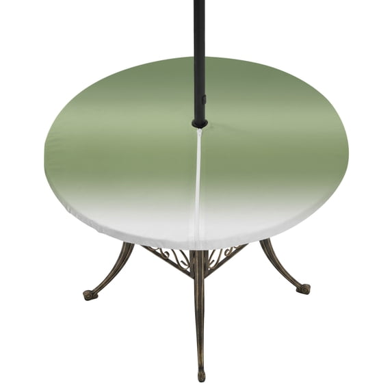 Round Outdoor Tablecloth with Umbrella Hole and Zipper, Modern Sage Green Tablecloth with Elastic Waterproof, Green Ombre Aesthetics Abstract Art Patio Table Covers for 36" - 44" Picnic Pool Tables