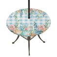 thumbnail image 1 of Round Outdoor Tablecloth with Umbrella Hole and Zipper, Nautical Coastal Tablecloth with Elastic Waterproof, Summer Beach Shell Coral Seaweed Blue Plaid Patio Table Covers for 45" - 54" Pool Tables, 1 of 9