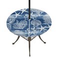 thumbnail image 1 of Round Outdoor Tablecloth with Umbrella Hole and Zipper, Navy Blue Coastal Tablecloth with Elastic Waterproof, Nautical Coral Starfish Shell Octopus Sea Patio Table Covers for 31" - 35" Pool Tables, 1 of 9