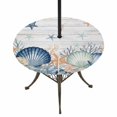 thumbnail image 1 of Round Outdoor Tablecloth with Umbrella Hole and Zipper, Navy Blue Coastal Tablecloth with Elastic Waterproof, Shell Starfish Coral Nautical Wooden Ocean Patio Table Covers for 31" - 35" Pool Tables, 1 of 9