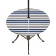 thumbnail image 1 of Round Outdoor Tablecloth with Umbrella Hole and Zipper, Navy Blue Grey Striped Tablecloth with Elastic Waterproof, Horizontal Lines Simple Minimalist Patio Table Covers for 45" - 54" Pool Tables, 1 of 9