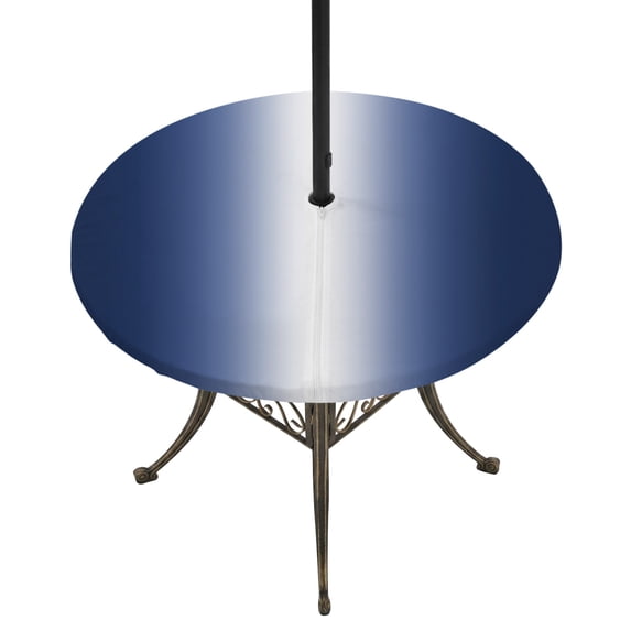 Round Outdoor Tablecloth with Umbrella Hole and Zipper, Navy Blue Ombre Tablecloth with Elastic Waterproof, Aesthetics Modern Abstract Art Gradient Patio Table Covers for 36" - 44" Pool Tables