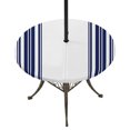 thumbnail image 1 of Round Outdoor Tablecloth with Umbrella Hole and Zipper, Navy Blue Striped Fitted Table Cover with Elastic Edge for 55-60 Inch, Farmhouse Simple Line Vertical Stripes Waterproof Patio Tablecoths, 1 of 9