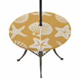 thumbnail image 1 of Round Outdoor Tablecloth with Umbrella Hole and Zipper, Ochre Coastal Starfish Tablecloth with Elastic Waterproof, Ocean Sea Shells Nautical Marine Patio Table Covers for 55" - 60" Pool Tables, 1 of 9