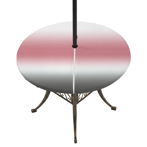 Round Outdoor Tablecloth with Umbrella Hole and Zipper, Ombre Grey Pink Tablecloth with Elastic Waterproof, Modern Abstract Art Gradient Patio Table Covers for 45" - 54" Picnic Pool Tables