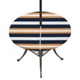 thumbnail image 1 of Round Outdoor Tablecloth with Umbrella Hole and Zipper, Orange Navy Blue Striped Tablecloth with Elastic Waterproof, Minimalist Farmhouse Lines Patio Table Covers for 36" - 44" Picnic Pool Tables, 1 of 9