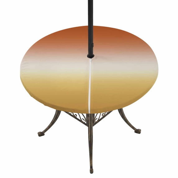 Round Outdoor Tablecloth with Umbrella Hole and Zipper, Orange Yellow Ombre Tablecloth with Elastic Waterproof, Contemporary Abstract Gradient Patio Table Covers for 55" - 60" Picnic Pool Tables