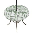 thumbnail image 1 of Round Outdoor Tablecloth with Umbrella Hole and Zipper, Palm Tree Monstera Tablecloth with Elastic Waterproof, Sage Green White Leaf Boho Botanical Patio Table Covers for 31" - 35" Pool Tables, 1 of 9