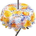 thumbnail image 1 of Round Outdoor Tablecloth with Umbrella Hole and Zipper, Patio Table Cloth with Umbrella Hole Round, Fabric Waterproof Lemon and Leaf Tablecloth for Spring/Summer/Party/Picnic, 60" x 60", 1 of 6