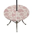 thumbnail image 1 of Round Outdoor Tablecloth with Umbrella Hole and Zipper, Pink Coastal Summer Tablecloth with Elastic Waterproof, Coral Shell Starfish Vintage Patio Table Covers for 36" - 44" Picnic Pool Tables, 1 of 9
