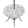 thumbnail image 1 of Round Outdoor Tablecloth with Umbrella Hole and Zipper, Pink Dreamy Botanical Tablecloth with Elastic Waterproof, Spring Floral Leaves Romantic Patio Table Covers for 31" - 35" Picnic Pool Tables, 1 of 9