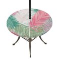 thumbnail image 1 of Round Outdoor Tablecloth with Umbrella Hole and Zipper, Pink Green Palm Leaves Tablecloth with Elastic Waterproof, Summer Tropical Plants Botanical Patio Table Covers for 45" - 54" Pool Tables, 1 of 9