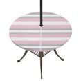 thumbnail image 1 of Round Outdoor Tablecloth with Umbrella Hole and Zipper, Pink Grey Stripe Tablecloth with Elastic Waterproof, Minimalist Farmhouse Striped Patio Table Covers for 45" - 54" Picnic Pool Tables, 1 of 9