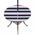 thumbnail image 1 of Round Outdoor Tablecloth with Umbrella Hole and Zipper, Pink Navy Blue Striped Tablecloth with Elastic Waterproof, Minimalist Abstract Lines Artwork Patio Table Covers for 36" - 44" Pool Tables, 1 of 9