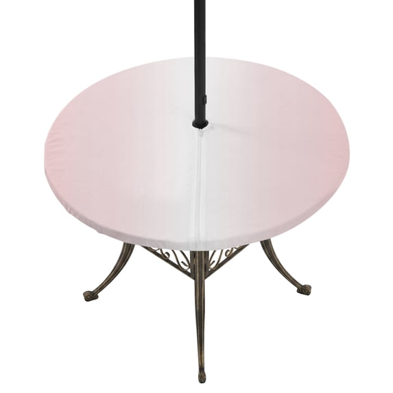 Round Outdoor Tablecloth with Umbrella Hole and Zipper, Pink Ombre Tablecloth with Elastic Waterproof, Aesthetics Modern Abstract Art Gradient Patio Table Covers for 36" - 44" Picnic Pool Tables