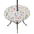 thumbnail image 1 of Round Outdoor Tablecloth with Umbrella Hole and Zipper, Pink Spring Floral Tablecloth with Elastic Waterproof, Flowers Botanical Elegant Grey Checkered Patio Table Covers for 31" - 35" Pool Tables, 1 of 9