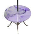thumbnail image 1 of Round Outdoor Tablecloth with Umbrella Hole and Zipper, Purple Marble Fitted Table Cover with Elastic Edge for 36-44 Inch, Modern Abstract Waves Silvery Farmhouse Waterproof Patio Tablecoths, 1 of 9