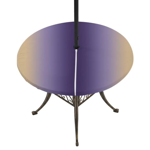 Round Outdoor Tablecloth with Umbrella Hole and Zipper, Purple Yellow Ombre Tablecloth with Elastic Waterproof, Farmhouse Modern Gradient Art Patio Table Covers for 55" - 60" Picnic Pool Tables