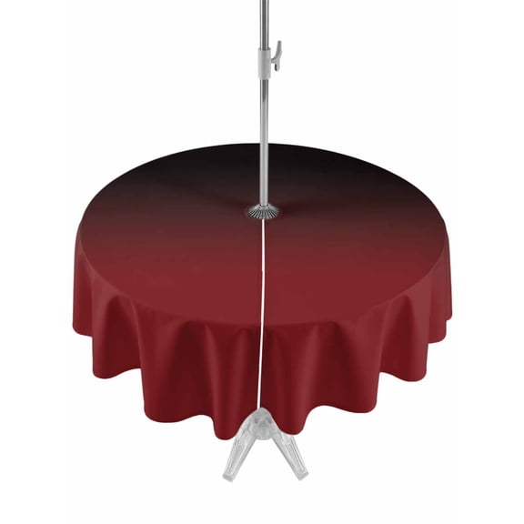 Round Outdoor Tablecloth With Umbrella Hole And Zipper– Red Black Ombre Waterproof Patio Table Cover for Party, Picnic, Backyard, 50" Dia. , Aesthetic Abstract Watercolor